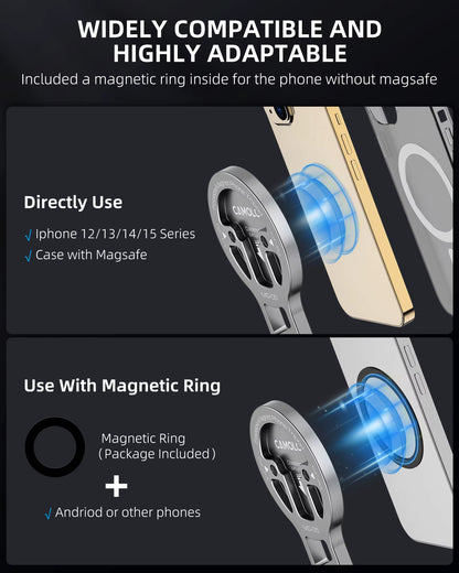 Magsafe Tripod Magnetic Phone Holder for Iphone HUAWEI Foldable Desktop Phone Mount with Arca-Swiss Cold Shoe for Phone Vlog