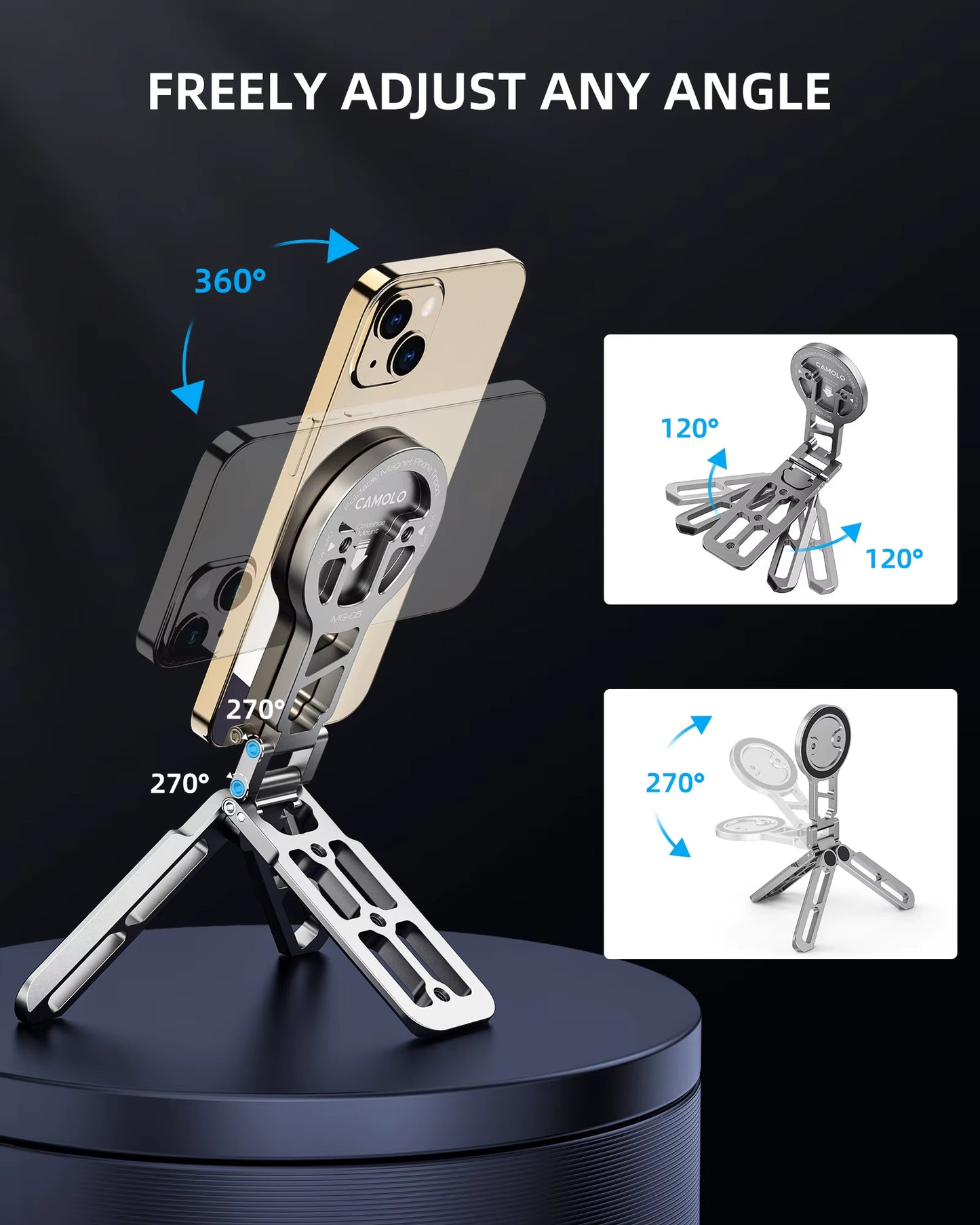 Magsafe Tripod Magnetic Phone Holder for Iphone HUAWEI Foldable Desktop Phone Mount with Arca-Swiss Cold Shoe for Phone Vlog